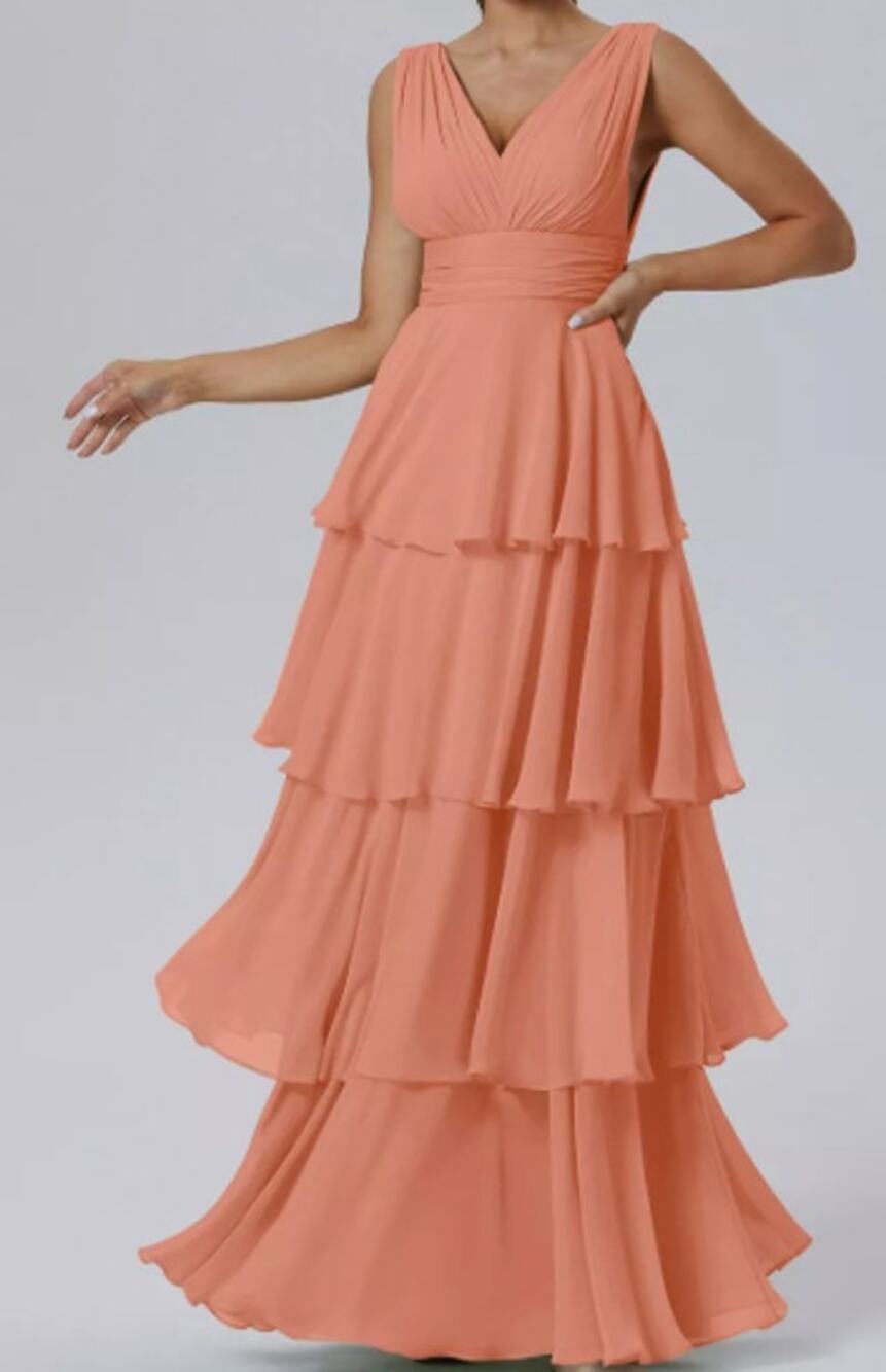 AW BRIDAL SZ 10 peach pink chiffon Anabel bridesmaid formal maxi dress NEW b28